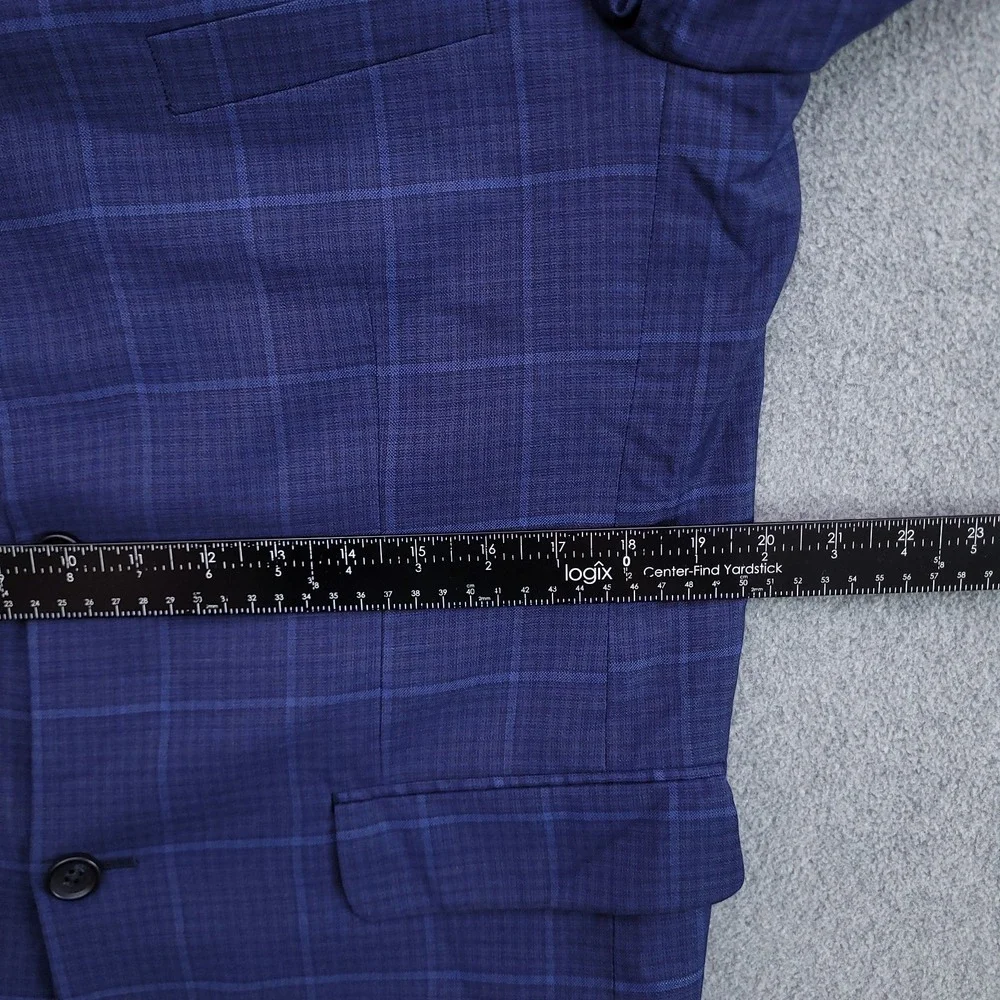 Jos A Bank Blazer Mens 40L Blue Windowpane Lanificio 120s Wool Cerruti Jacket